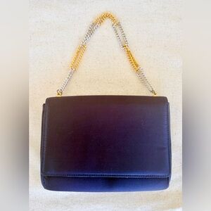 Morris Moskowitz Navy Blue Satin Bag Evening wear Chain Handle, Vintage